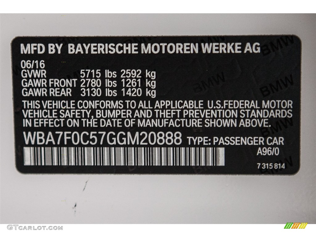 2016 BMW 7 Series 750i Sedan Color Code Photos