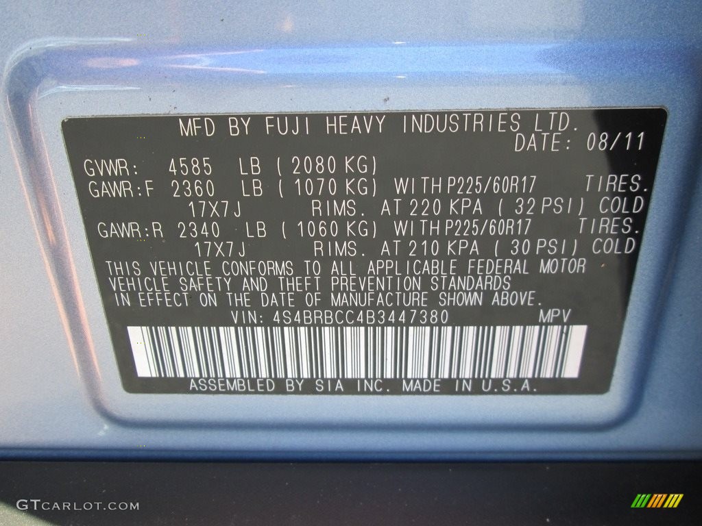 2011 Outback 2.5i Premium Wagon - Sky Blue Metallic / Off Black photo #28