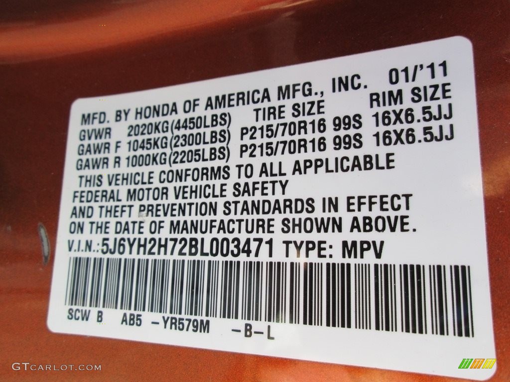 2011 Element EX 4WD - Citrus Fire Metallic / Gray photo #26