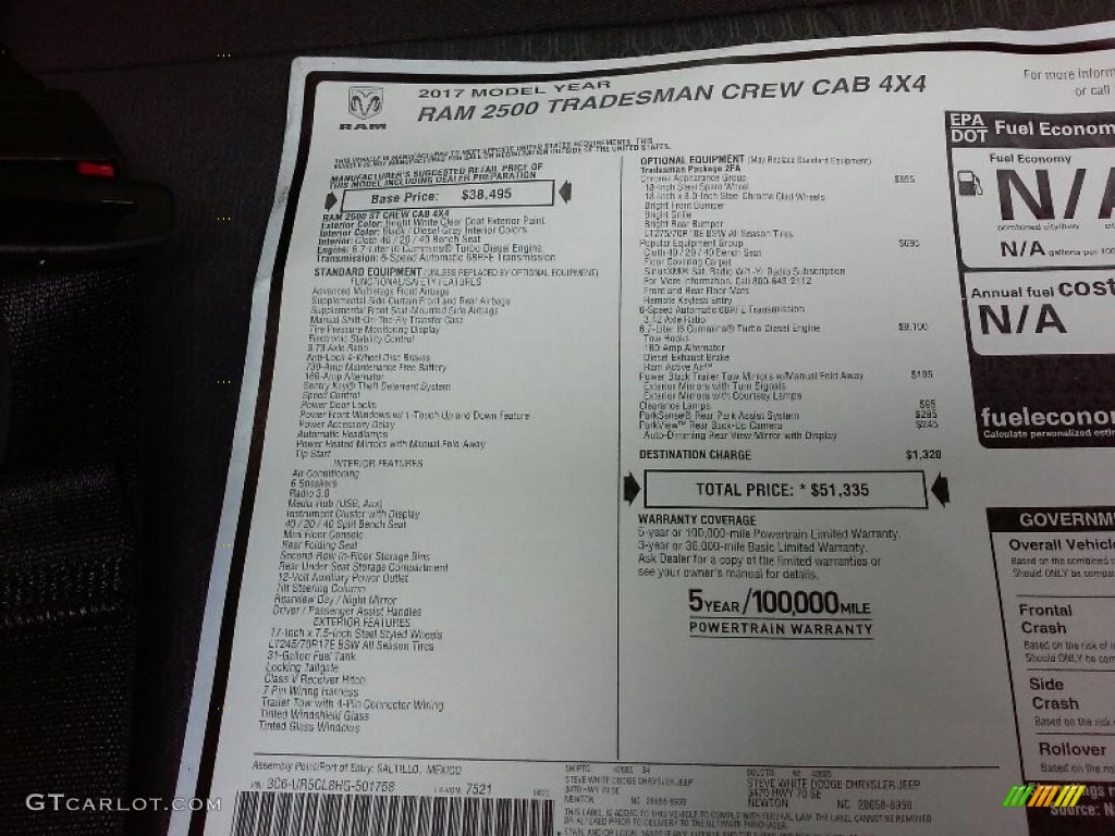 2017 Ram 2500 Tradesman Crew Cab 4x4 Window Sticker Photo #115649255