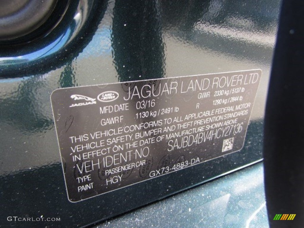 2017 XF Color Code HGY for British Racing Green Photo #115658852