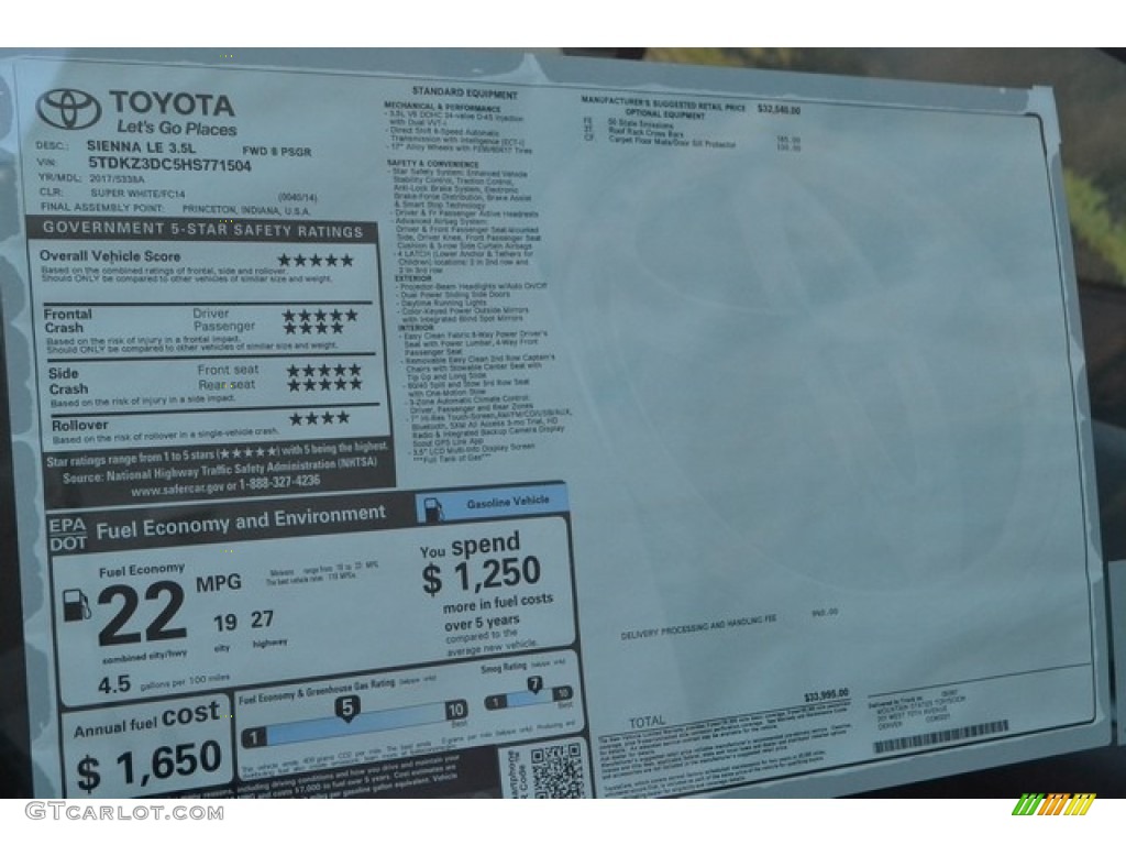 2017 Toyota Sienna LE Window Sticker Photo #115664740
