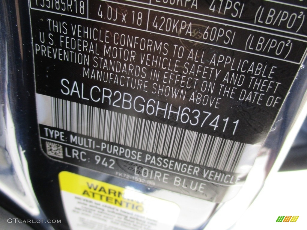 2017 Discovery Sport Color Code 942 for Loire Blue Metallic Photo #115665898