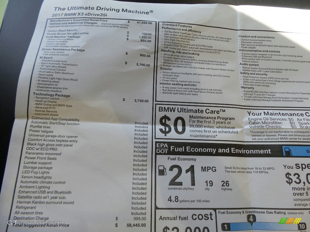 2017 X3 xDrive35i - Carbon Black Metallic / Saddle Brown photo #5