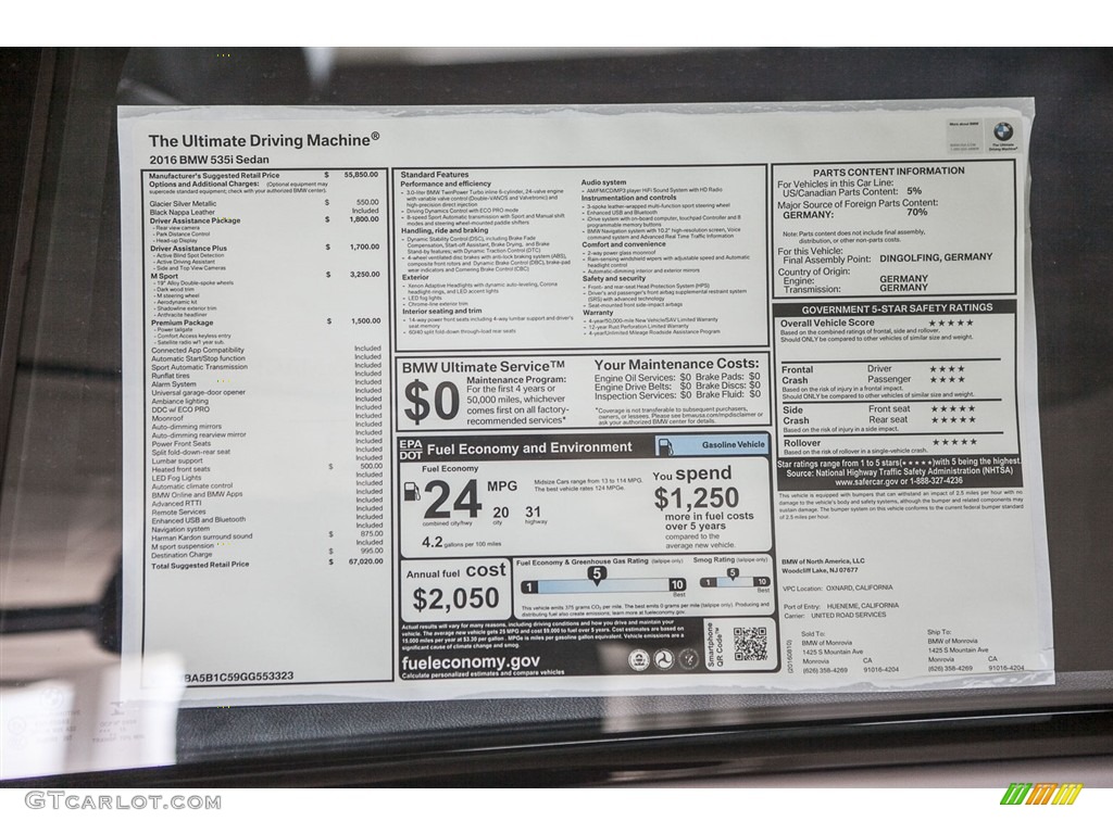 2016 5 Series 535i Sedan - Glacier Silver Metallic / Black photo #3