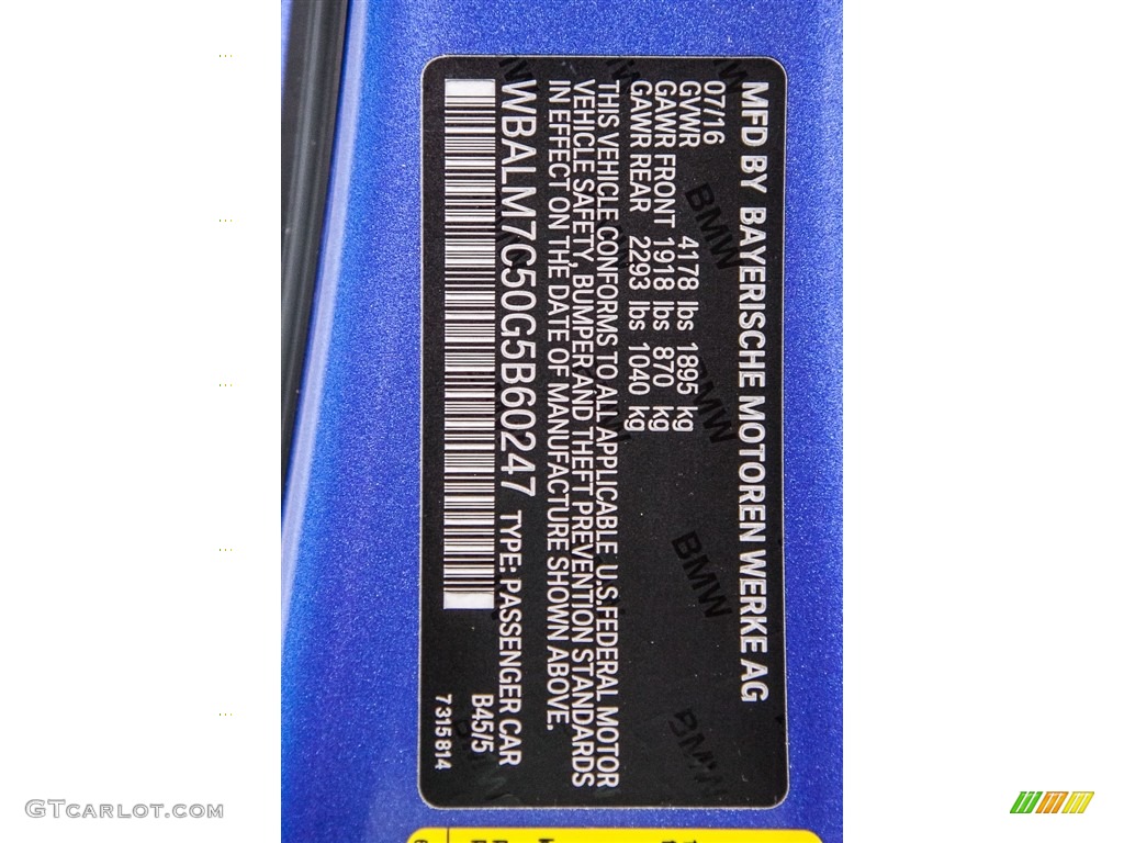 2016 Z4 Color Code B45 for Estoril Blue Metallic Photo #115671376