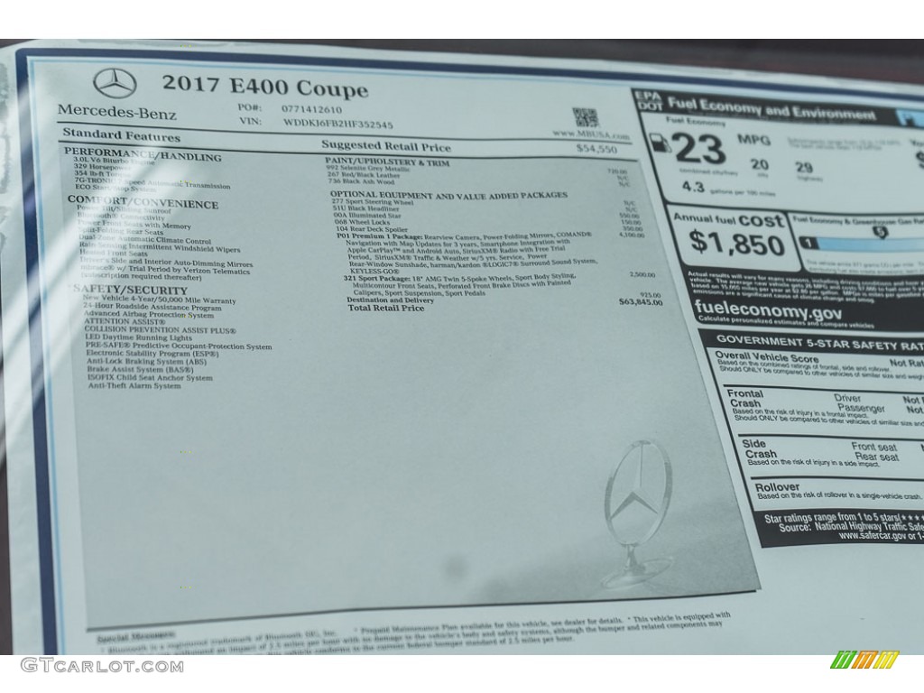 2017 Mercedes-Benz E 400 Coupe Window Sticker Photo #115680325