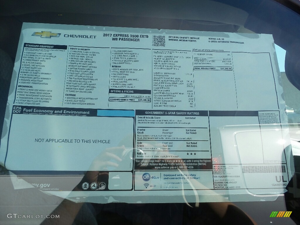 2017 Chevrolet Express 3500 Passenger LT Window Sticker Photo #115685791