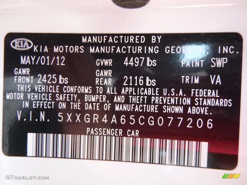 2012 Optima SX - Snow White Pearl / Black photo #14