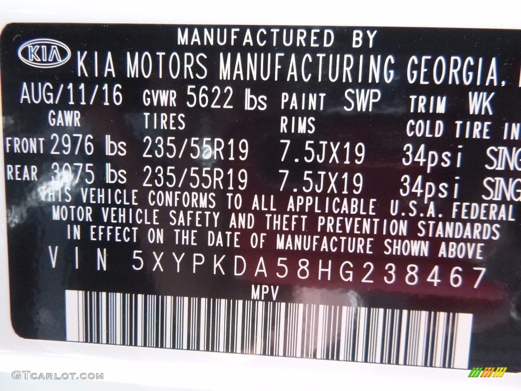 2017 Sorento Color Code SWP for Snow White Pearl Photo #115688302