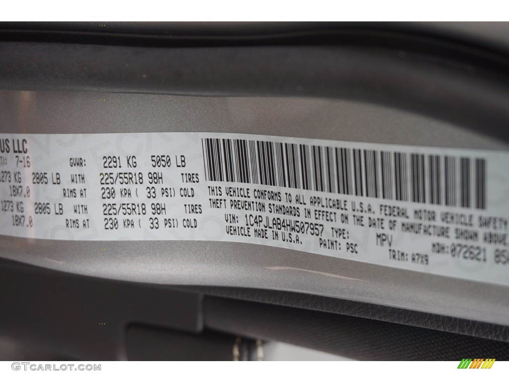 2017 Cherokee Color Code PSC for Billet Silver Metallic Photo #115691098
