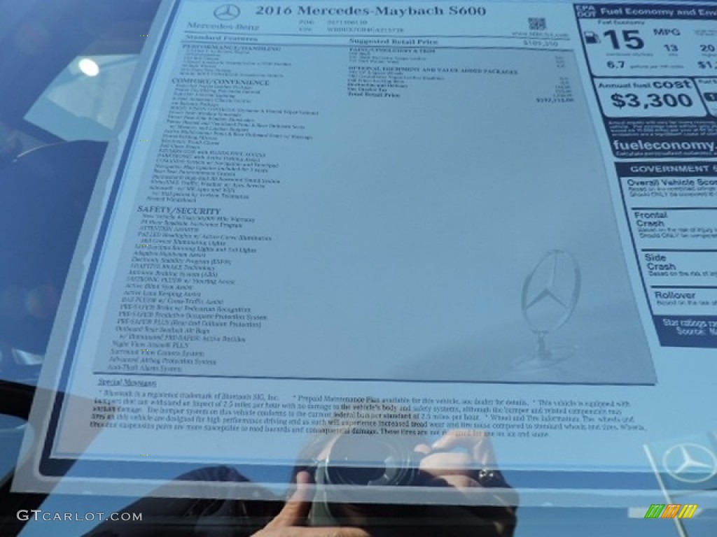 2016 Mercedes-Benz S Mercedes-Maybach S600 Sedan Window Sticker Photo #115696480