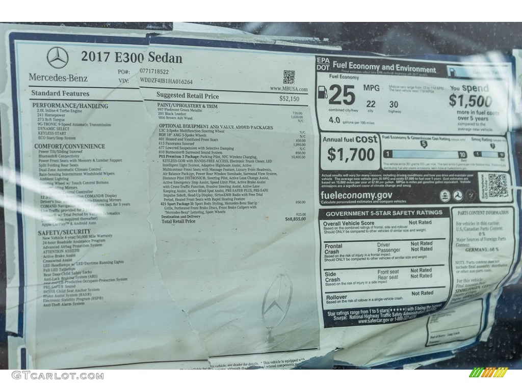 2017 Mercedes-Benz E 300 Sedan Window Sticker Photo #115702581
