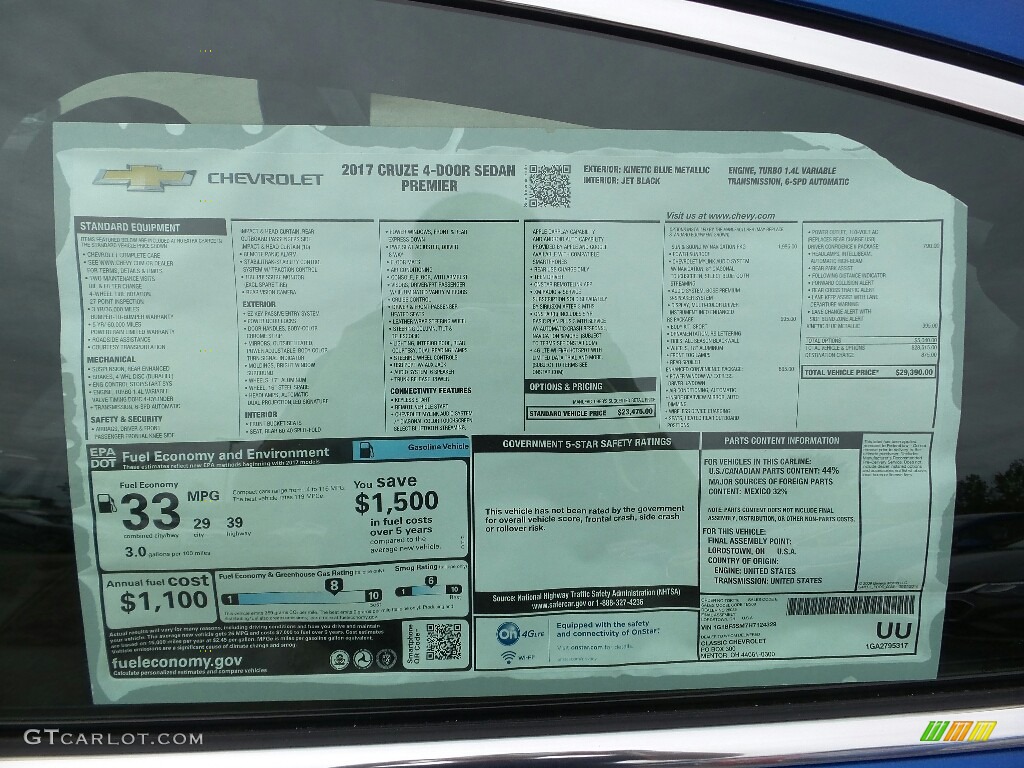 2017 Chevrolet Cruze Premier Window Sticker Photo #115704429