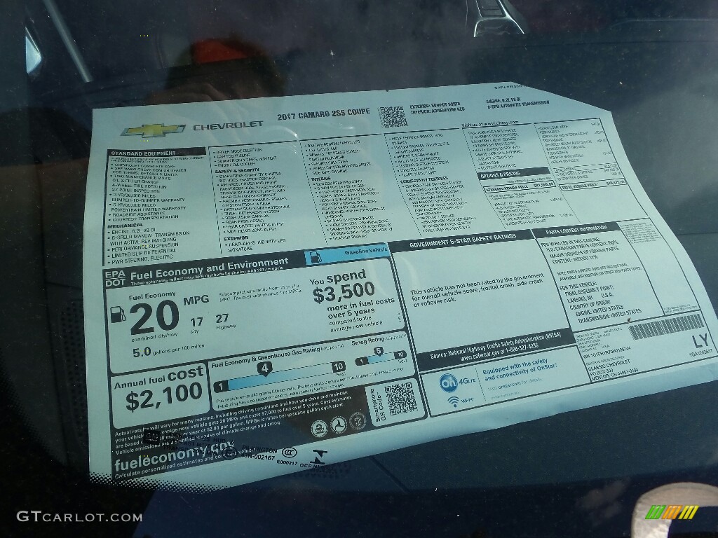 2017 Chevrolet Camaro SS Coupe Window Sticker Photo #115705743