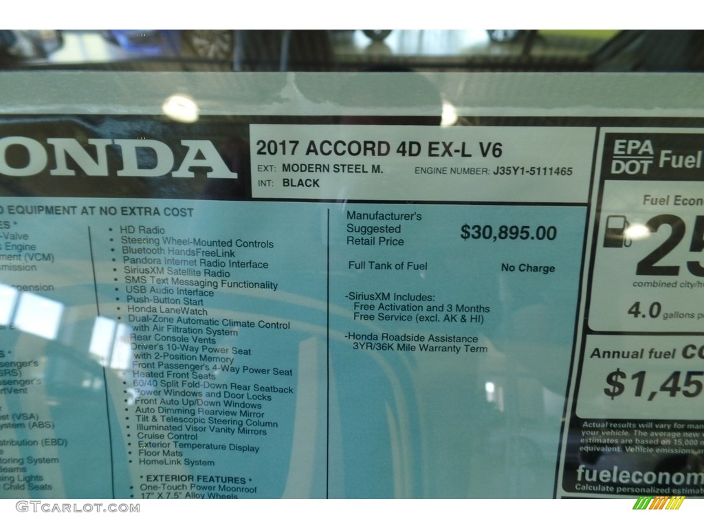 2017 Honda Accord EX-L V6 Sedan Window Sticker Photo #115706574