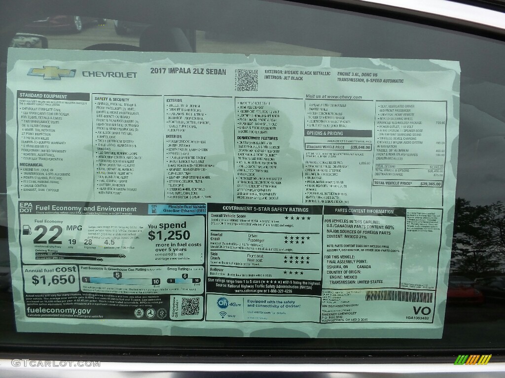 2017 Chevrolet Impala LZ Window Sticker Photo #115706808