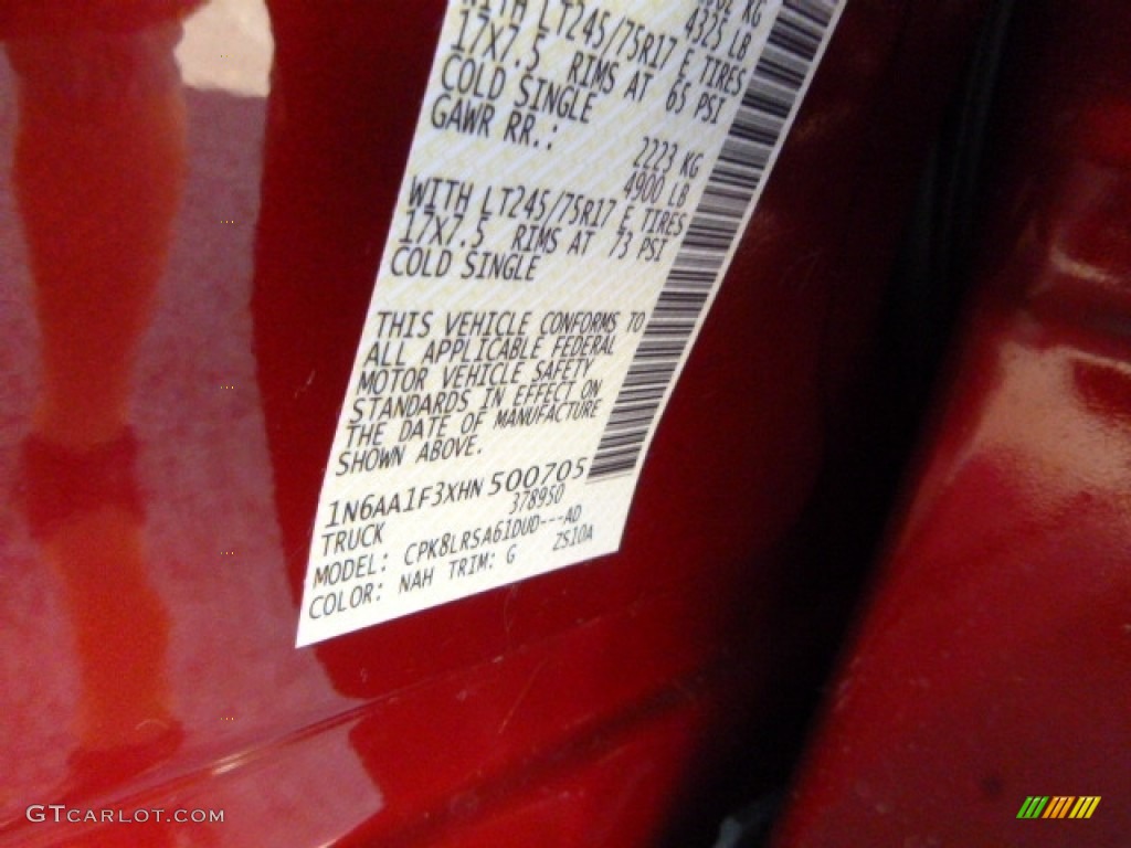 2017 TITAN XD Color Code NAH for Cayenne Red Photo #115719684