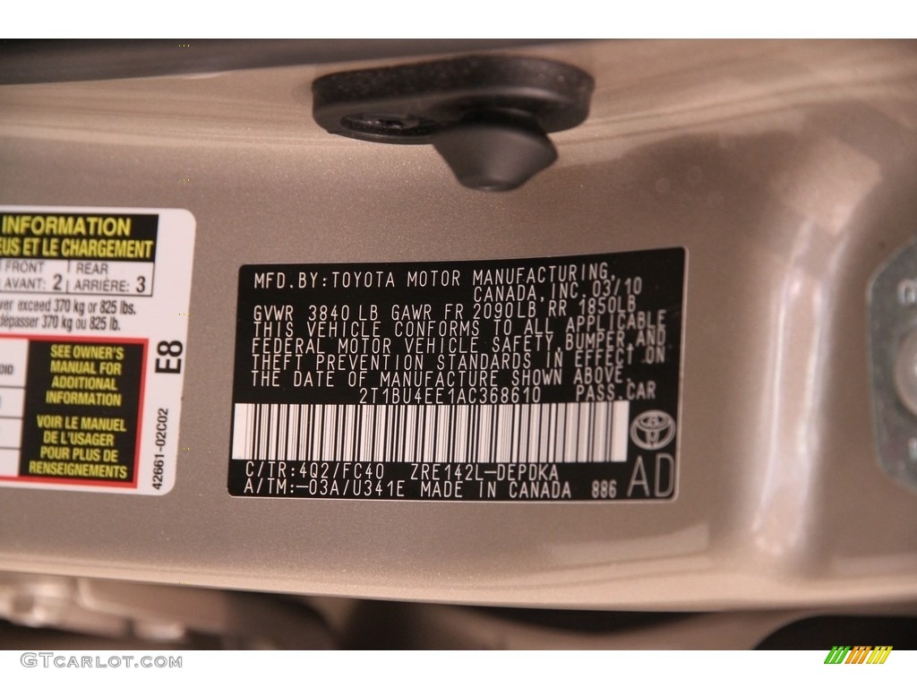 2010 Corolla LE - Desert Sand Metallic / Bisque photo #17