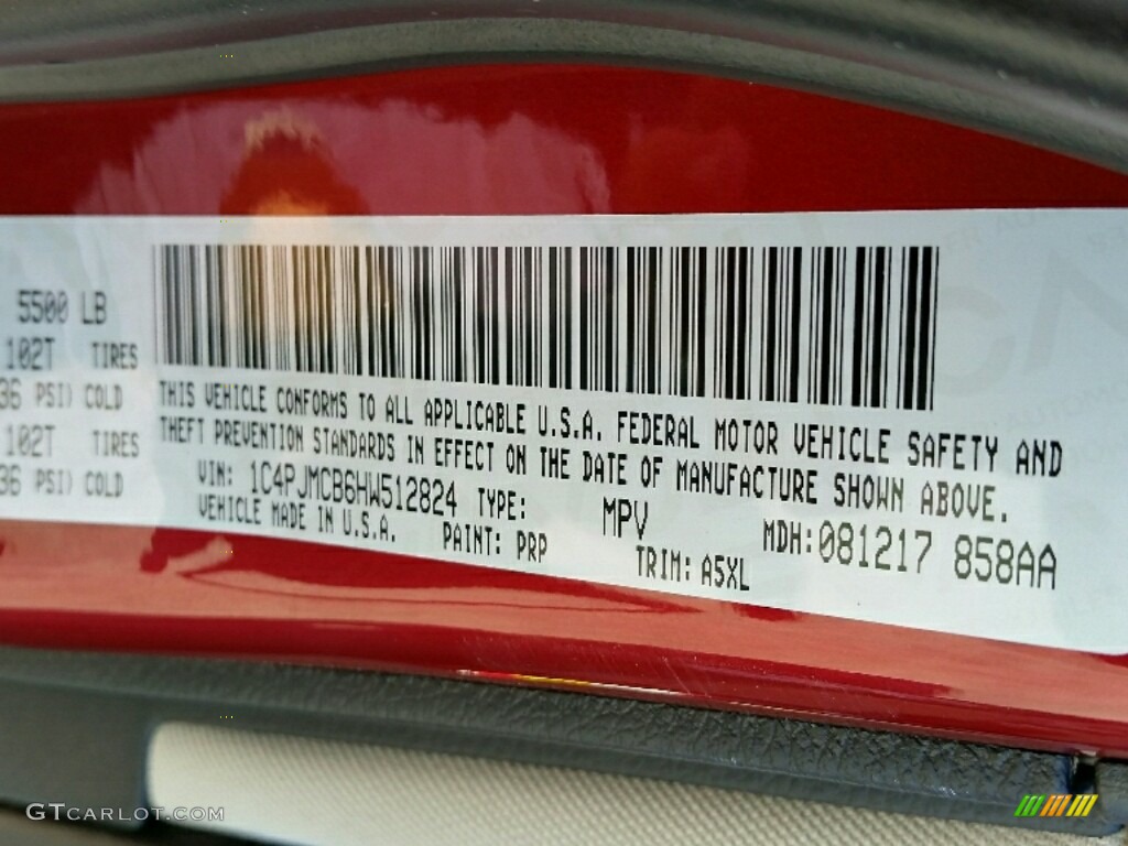 2017 Cherokee Color Code PRP for Deep Cherry Red Crystal Pearl Photo #115726033