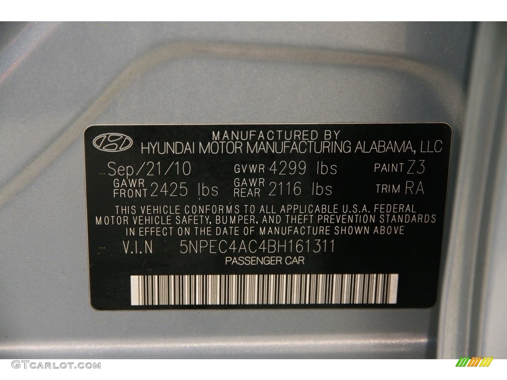 2011 Sonata SE - Iridescent Silver Blue Metallic / Gray photo #18