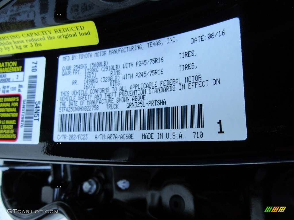 2017 Tacoma Color Code 202 for Black Photo #115743331