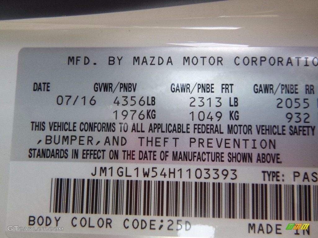 2017 Mazda6 Color Code 25D for Snowflake White Pearl Mica Photo 115746964