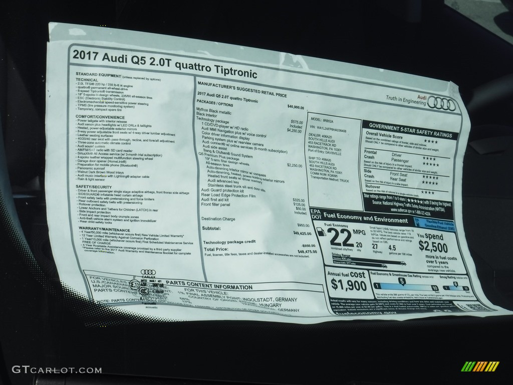 2017 Audi Q5 2.0 TFSI Premium Plus quattro Window Sticker Photo #115757734