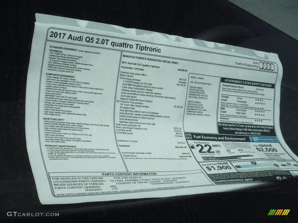 2017 Q5 2.0 TFSI Premium Plus quattro - Daytona Gray Pearl / Black photo #9