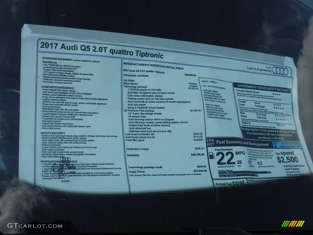 2017 Audi Q5 2.0 TFSI Premium Plus quattro Window Sticker Photo #115758088