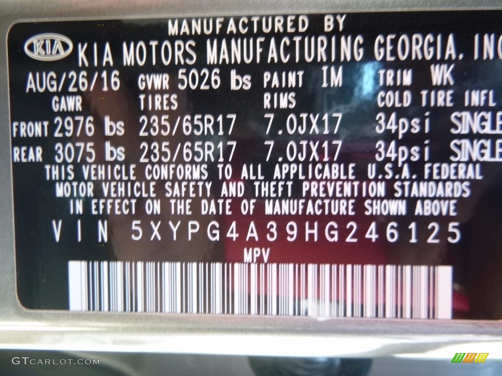 2017 Kia Sorento LX Color Code Photos