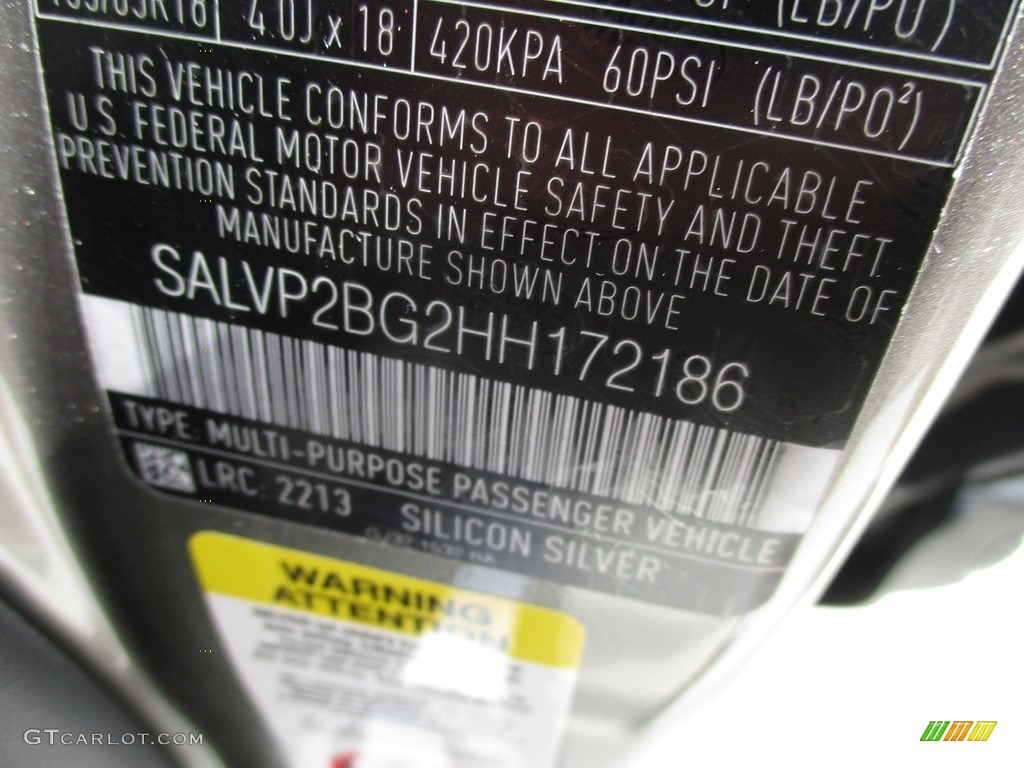 2017 Range Rover Evoque Color Code 2213 for Silicon Silver Metallic Photo #115763210