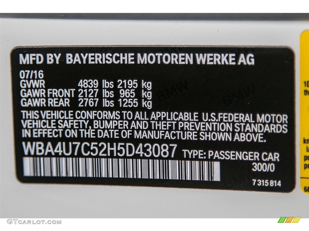 2017 4 Series Color Code 300 for Alpine White Photo #115764689