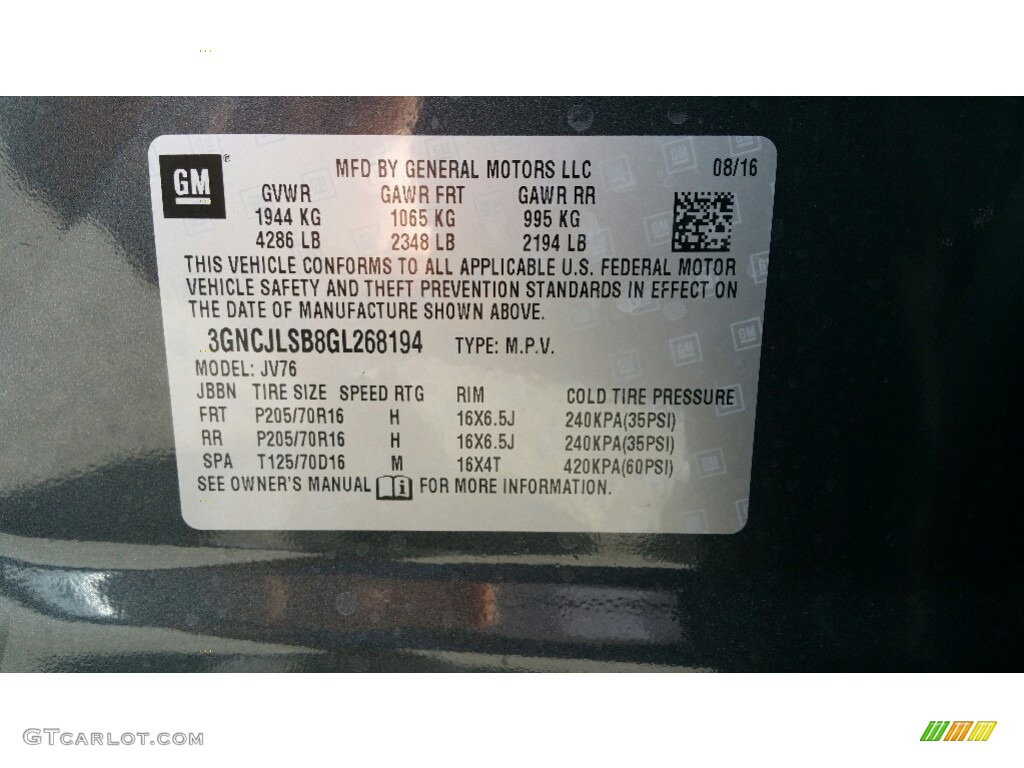 2016 Trax LT - Cyber Gray Metallic / Jet Black photo #8