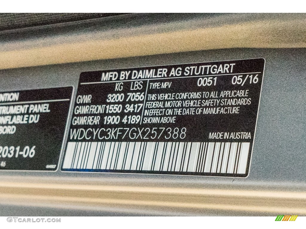 2016 G Color Code 0051 for designo Magno Platinum (Matte) Photo #115797354