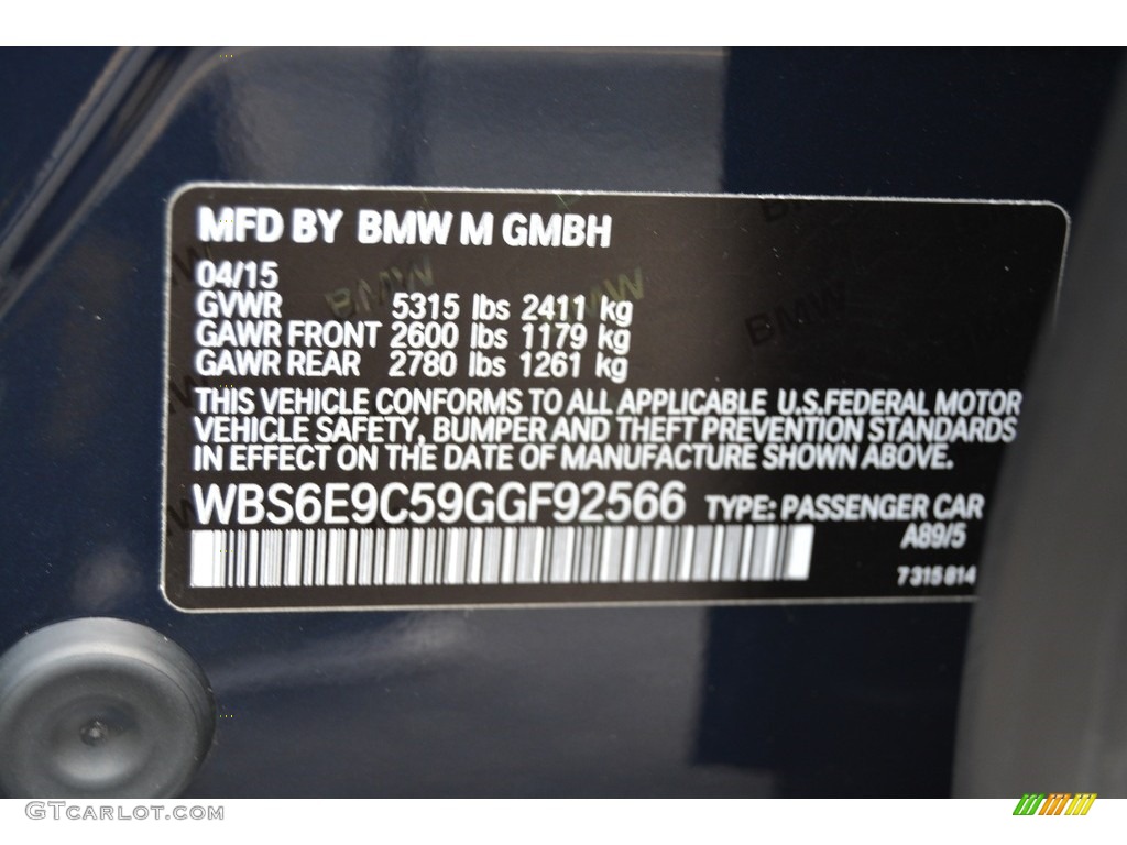 2016 M6 Color Code A89 for Imperial Blue Metallic Photo #115799310