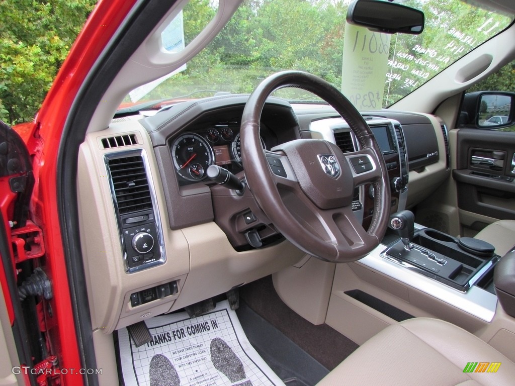 2011 Ram 1500 Laramie Crew Cab 4x4 - Flame Red / Light Pebble Beige/Bark Brown photo #43