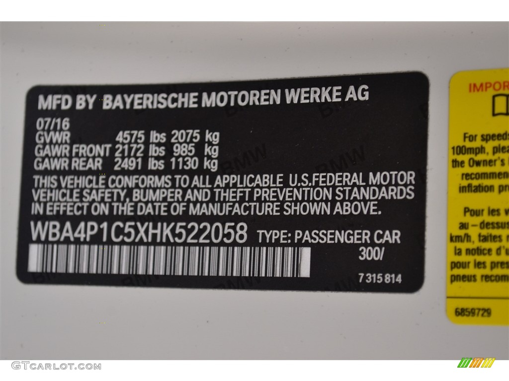 2017 4 Series Color Code 300 for Alpine White Photo #115824768