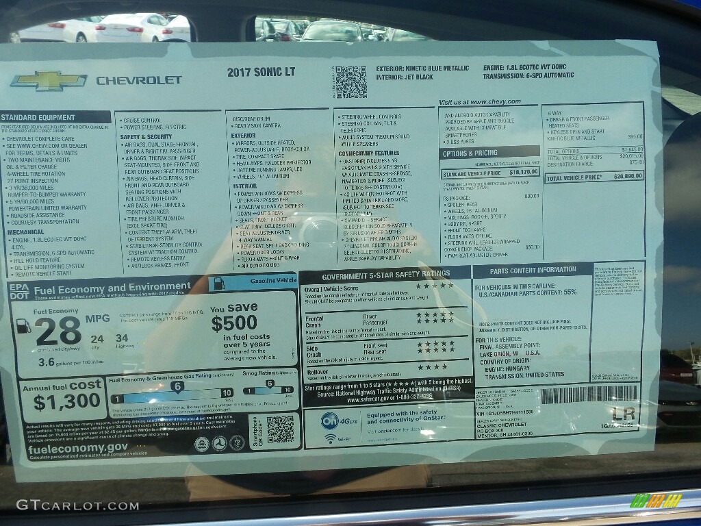 2017 Chevrolet Sonic LT Sedan Window Sticker Photo #115829799