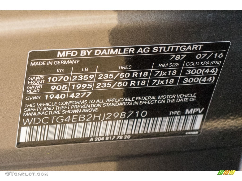 2017 GLA Color Code 787 for Mountain Grey Metallic Photo #115854505