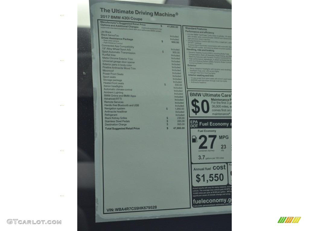 2017 BMW 4 Series 430i Coupe Window Sticker Photo #115861066