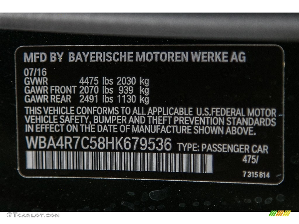 2017 4 Series Color Code 475 for Black Sapphire Metallic Photo #115878231
