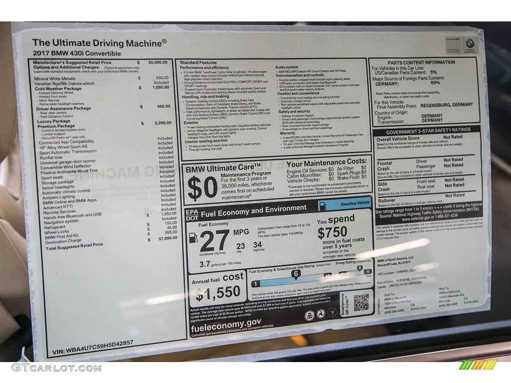 2017 BMW 4 Series 430i Convertible Window Sticker Photo #115881066