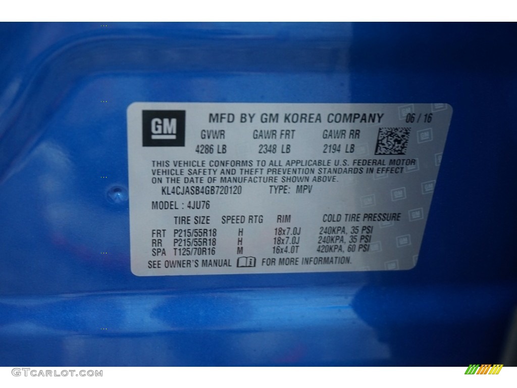 2016 Encore  - Coastal Blue Metallic / Ebony photo #15