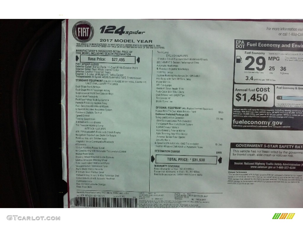 2017 Fiat 124 Spider Lusso Roadster Window Sticker Photos