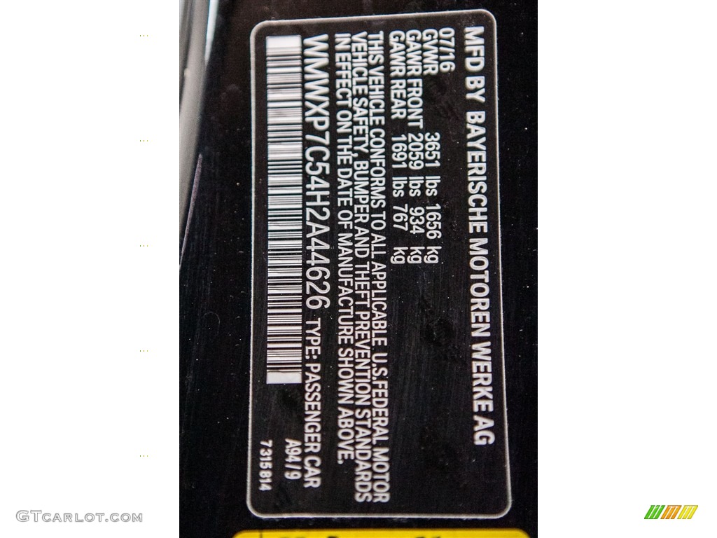 2017 Hardtop Color Code A94 for Midnight Black Metallic Photo #115936704