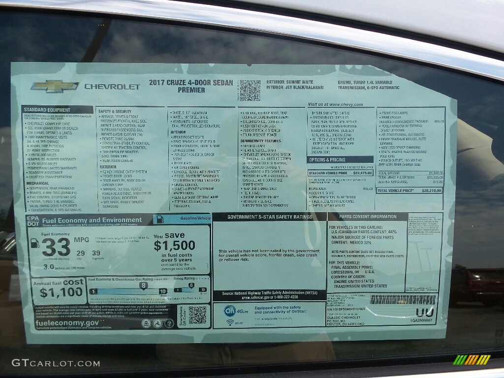 2017 Chevrolet Cruze Premier Window Sticker Photo #115947495