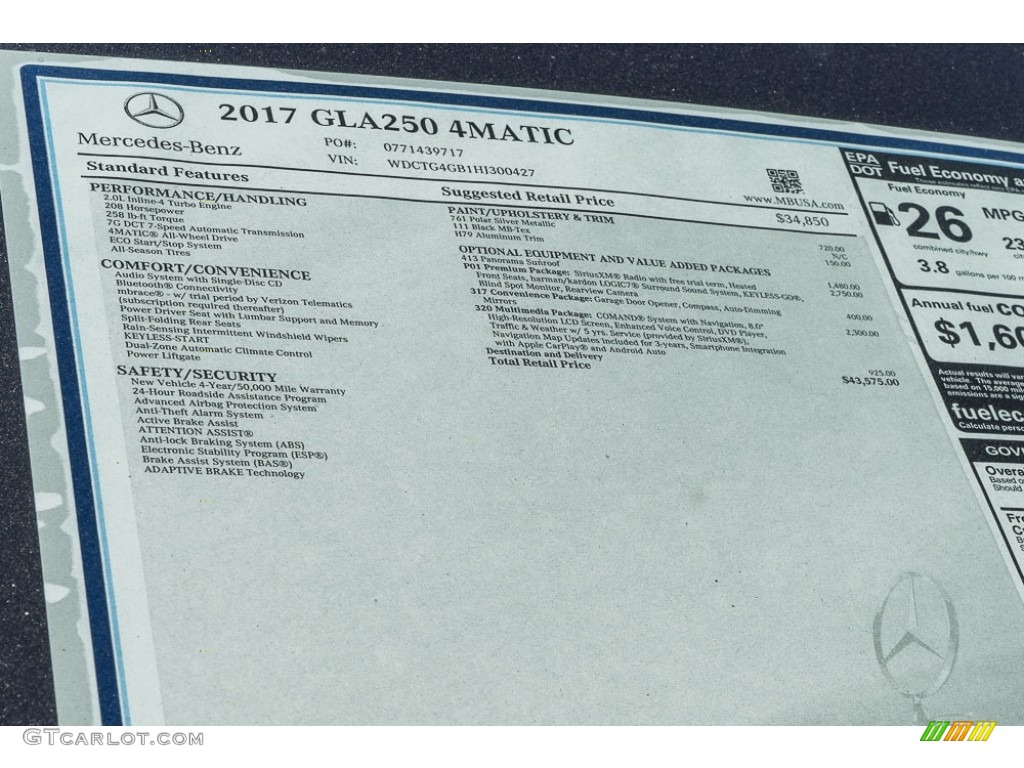 2017 Mercedes-Benz GLA 250 4Matic Window Sticker Photo #115964856