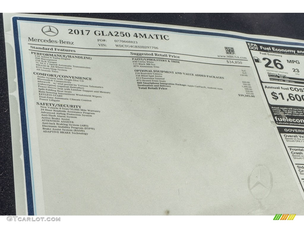2017 Mercedes-Benz GLA 250 4Matic Window Sticker Photo #115965108