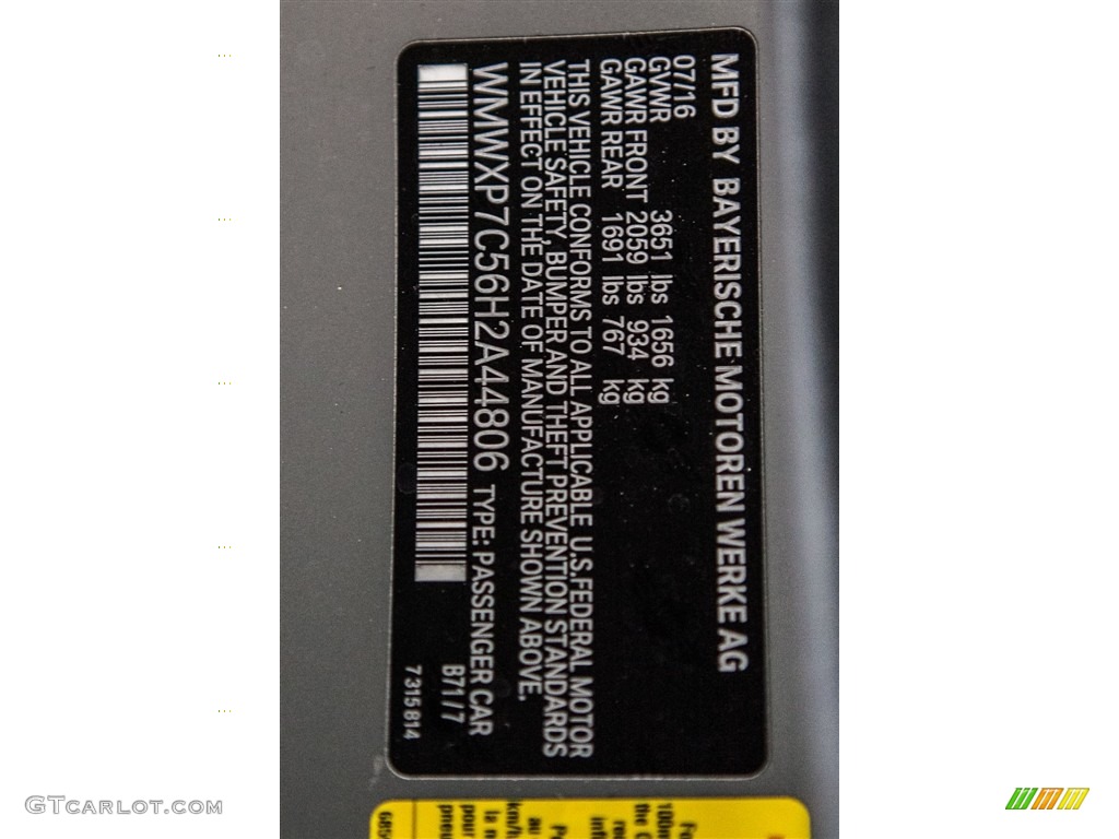 2017 Hardtop Color Code B71 for Moonwalk Grey Metallic Photo #115969912
